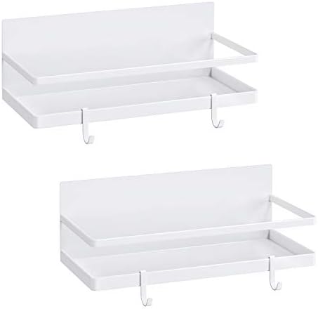 Thipoten Magnetic Spice Rack with 2 Removable Hooks, White, 2-Pack