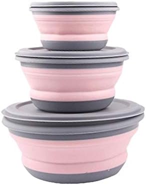 3Pcs Collapsible Silicone Food Storage Bowls with Leak Proof Lid