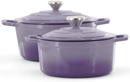 MegaChef 7 Piece Enameled Cast Iron Cookware Set in Purple