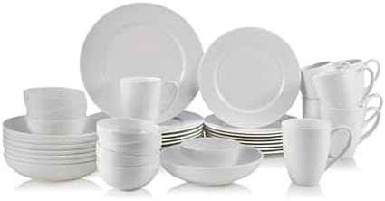 Mikasa Annabelle Bone China Dinnerware Set, 40-Piece Service for 8, White Hobnail Detail, Dinner Plates, Salad Plates, Bowls and Mugs, Dishwasher and Microwave Safe