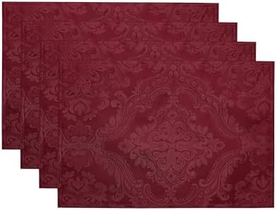 Caiden Elegance Damask Placemat, Set of 4, Cranberry - 13" W x 19" L