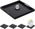 Remagr 24'' Large Square Wood Ottoman Tray, Black, Classic