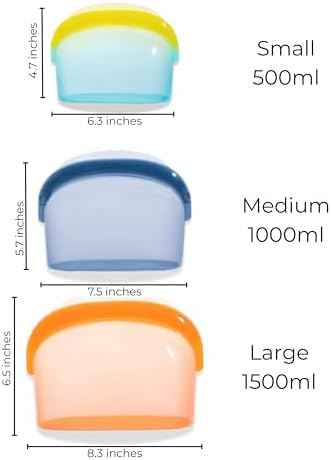 Reusable Silicone Food Storage Bags (3-Pack) | Stand-Up Wide Bottom