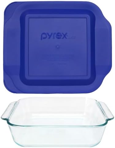 Pyrex 222 2-Qt Glass Baking Dish with Blue Lagoon Lid