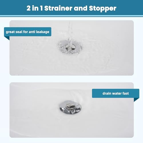 Universal Metal Bathroom Sink Drain Stopper, 2-in-1 Pop Up, Chrome