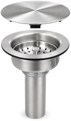 Silver Kitchen Sink Basket Strainer, Cover & 1-1/2" Tailpiece Kit