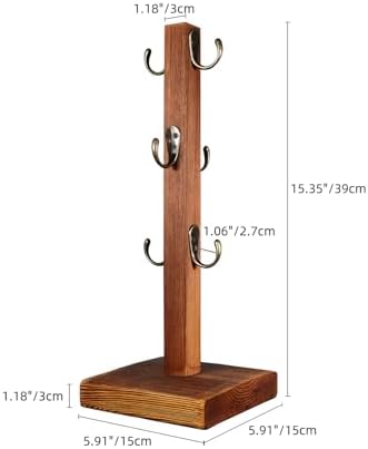 Rustic Wood Coffee Mug Holder Stand, 15.35 Inch Tall Tree Organizer
