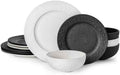 Black & white Dinnerware Sets for 4, 12-Piece plates and bowls sets