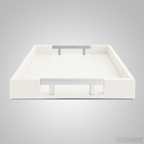 Modern Elegant 17.5"x12" White Rectangle Shagreen Faux Leather
