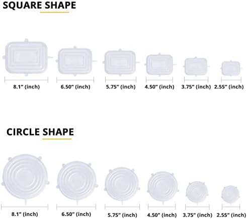 Pack 12 Silicone Stretch Lids | BPA-Free Stretchable Round and Square