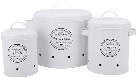 AUNMAS Carbon Steel Potato Storage Bin, 3-Pack Farmhouse Kitchen