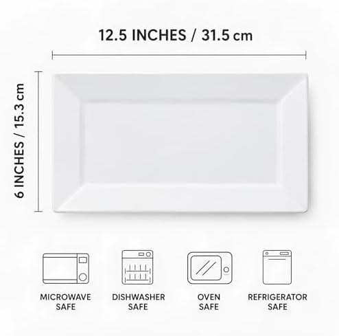 12 Inch White Porcelain Rectangular Serving Platters Set of 4