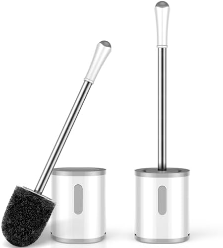 Toilet Brush and Holder Set, 2 Pack, White & Gray