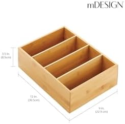 mDesign Bamboo Wood Food Storage Organizer Box, 4 Section, Divided