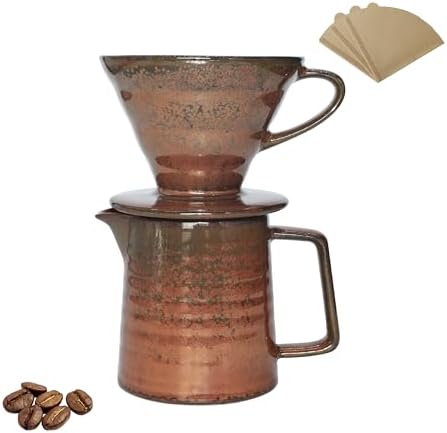 Vintage Ceramic Pour Over Coffee Maker with V60-Style Dripper and 40