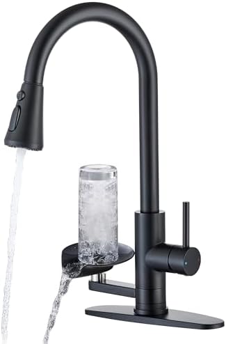 Matte Black Single Handle Kitchen Faucet with Cup Washer