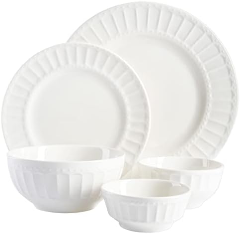 Gibson Home Zen Buffet Porcelain Ceramic Dinnerware Sets for 8, Plates and Bowls Set (40pcs), White Embossed Dishes