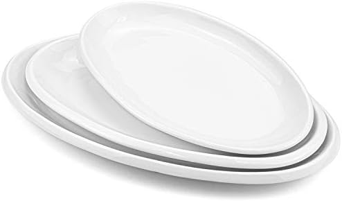 Foraineam Set of 3 Sizes Porcelain Oval Serving Platters White Dinner
