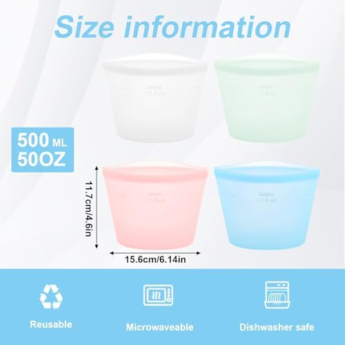 Stand-Up Silicone Food Storage Bags with Pinch-Seal Closure, 4-Pack