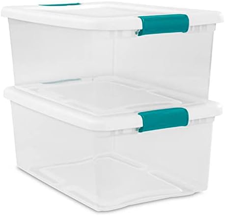 Sterilite+14948012+15+Quart+White%2fClear+Plastic+Storage+Box+With+Blu