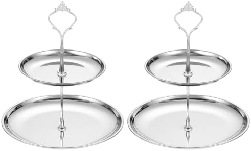 uxcell 2 Sets 2-Tier Cupcake Stand Holder, Round Tiered Serving Tray