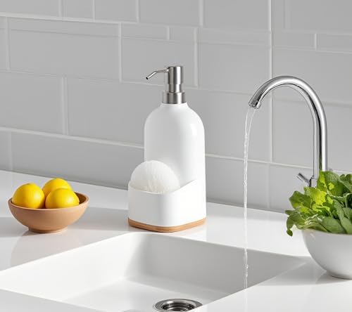 Clasin Home Kitchen Soap Dispenser with Sponge Holder, Refillable