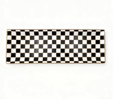 Porlien 14-inch Checker Black and White Rectangle Serving Platters Set
