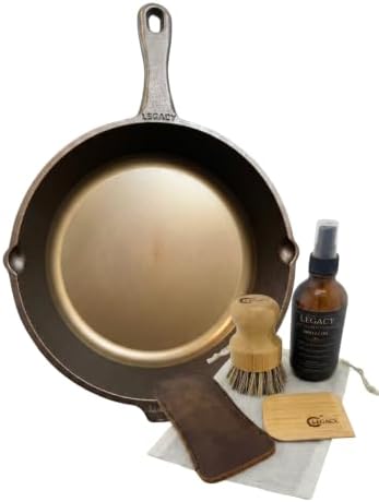 Legacy Cast Iron 10 inch Smooth Cook Floor Skillet-4pc Care Kit-Handle