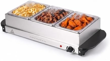OVENTE Electric Buffet Server and Food Warmer, Three 1.5 Qt, Silver