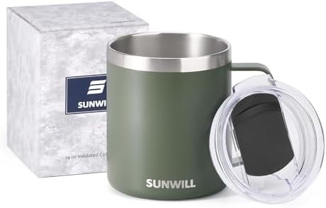 SUNWILL Travel Coffee Mug with Lid, Insulated Tumbler with Handle