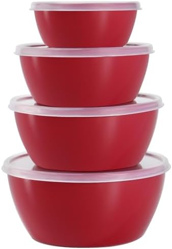 4-Piece Classic Plastic Bowls with Lids, 8/16/24/32oz Nesting Plastic