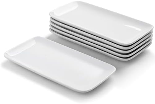 WishDeco Small Rectangle Plates Set of 6, White Serving Platters 9Inch
