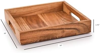 Samhita Acacia Wood Serving Tray with Handles,Wooden Serving Tray