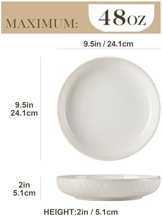 MALACASA Pasta Bowls 48 Oz, 9.5 Inch Large Salad Bowls, Modern Relief