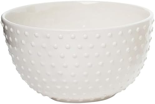 Transpac VIP Dolomite 11 in. White Dotted Texture Hobnail Mixing Bowls