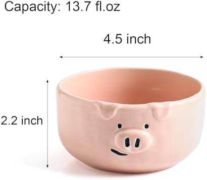 Pink Ceramic Pig Bowls, Set of 3, 13 oz