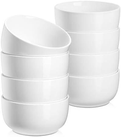 Jassceram 12 oz Ice Cream Bowls, Set of 8, 4.5 Inch, White