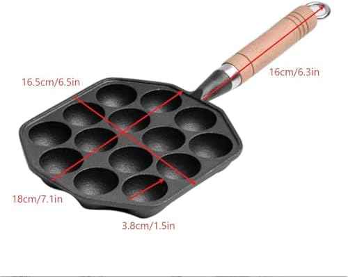 14 Holes Takoyaki Pan, 1.5" Holes Dia Nonstick Cast Iron Octopus Meat Balls Mold Maker, Takoyaki Maker with Detachable Handle, Takoyaki Pan Cast Iron for Home Pancake Baking