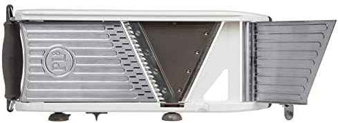 PL8 Professional Mandoline - Versatile Slicer with Adjustable Straight, Waffle, and Julienne Blades, Extra-Wide Stainless Steel Deck, Safety Hand Guard, Non-Skid Feet, and Space-Saving Design