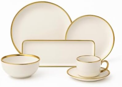 32-Piece Ceramic Dinnerware Set for 6, White Tableware Set with Gold