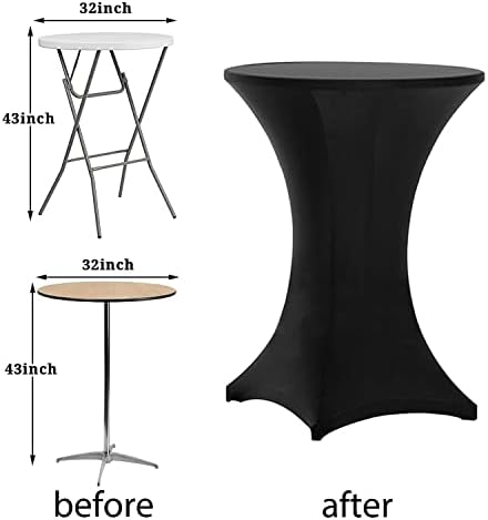 Tina's Cocktail Table Covers Black, High Top Table Cloths 32x43 Inch