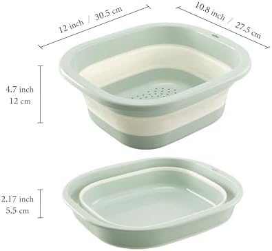 Collapsible Colander & Wash Basin Set, 2-in-1 Foldable Dishpan with