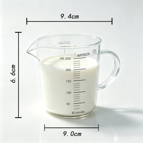 BCnmviku Glass Measuring Cup 250ml 1Cup High Borosilicate