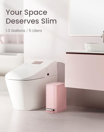 Cesun Small Bathroom Trash Can, 1.3 Gal, Pink