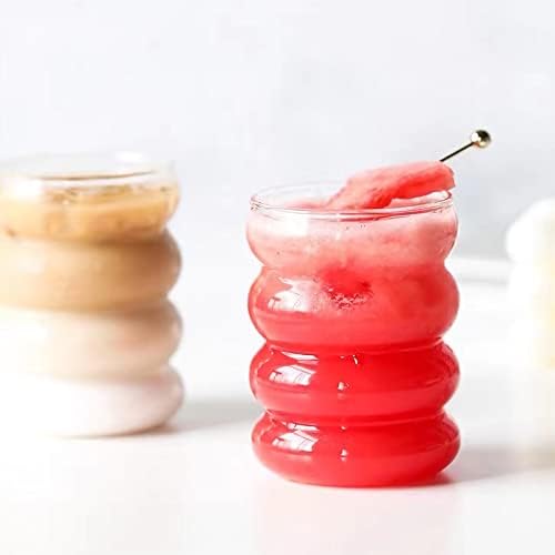 Ework4U 2 Pcs Drinking Glasses with Bamboo Lids and Glass Straw 14oz