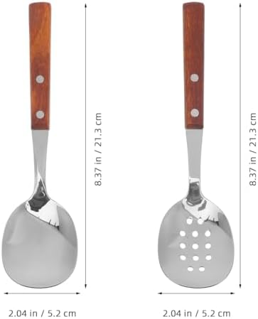Cabilock Stainless Steel Slotted Serving Spoon Set with Wood Handle