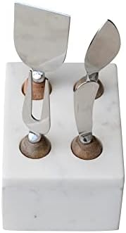 Modern Stainless Steel Cheese Servers with Wood Handles and Marble