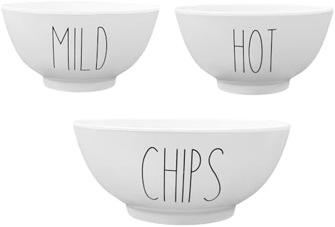Farmhouse Chips and Salsa Bowl Set (Hot and Mild), White, Shatterproof