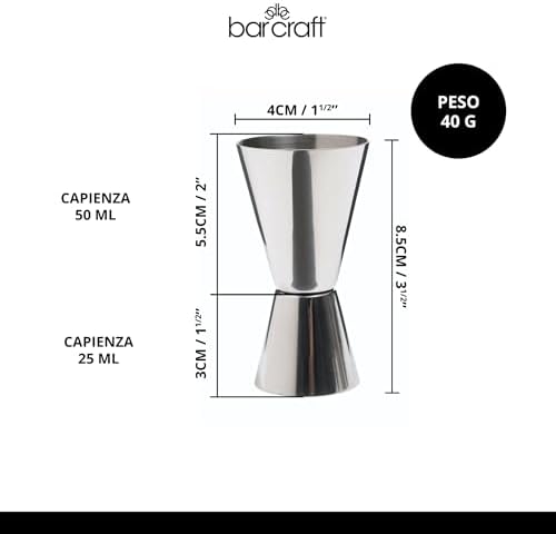 BarCraft Cocktail Jigger Double Glass for Measuring Spirits, Stainless