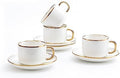 Agyiuns Tea Cups and Saucers with Gold Trim, 6.7oz White Porcelain